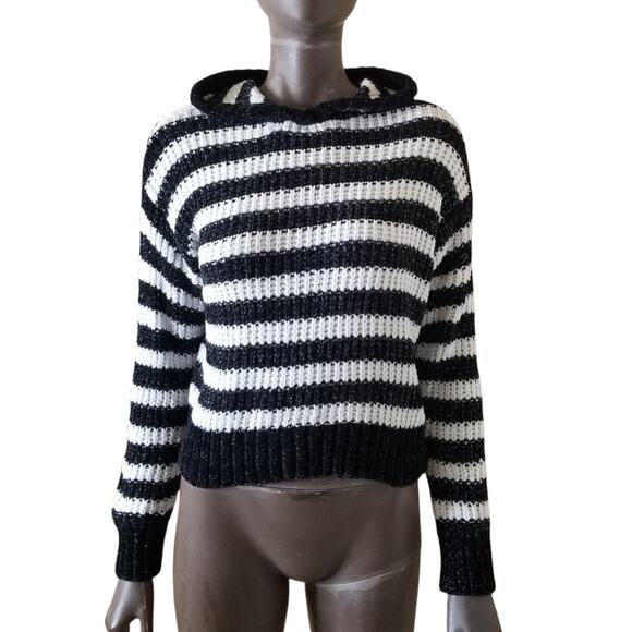 FOREVER 21 Hooded Sweater Juniors 13/14 Black White Striped New - Picture 5 of 16